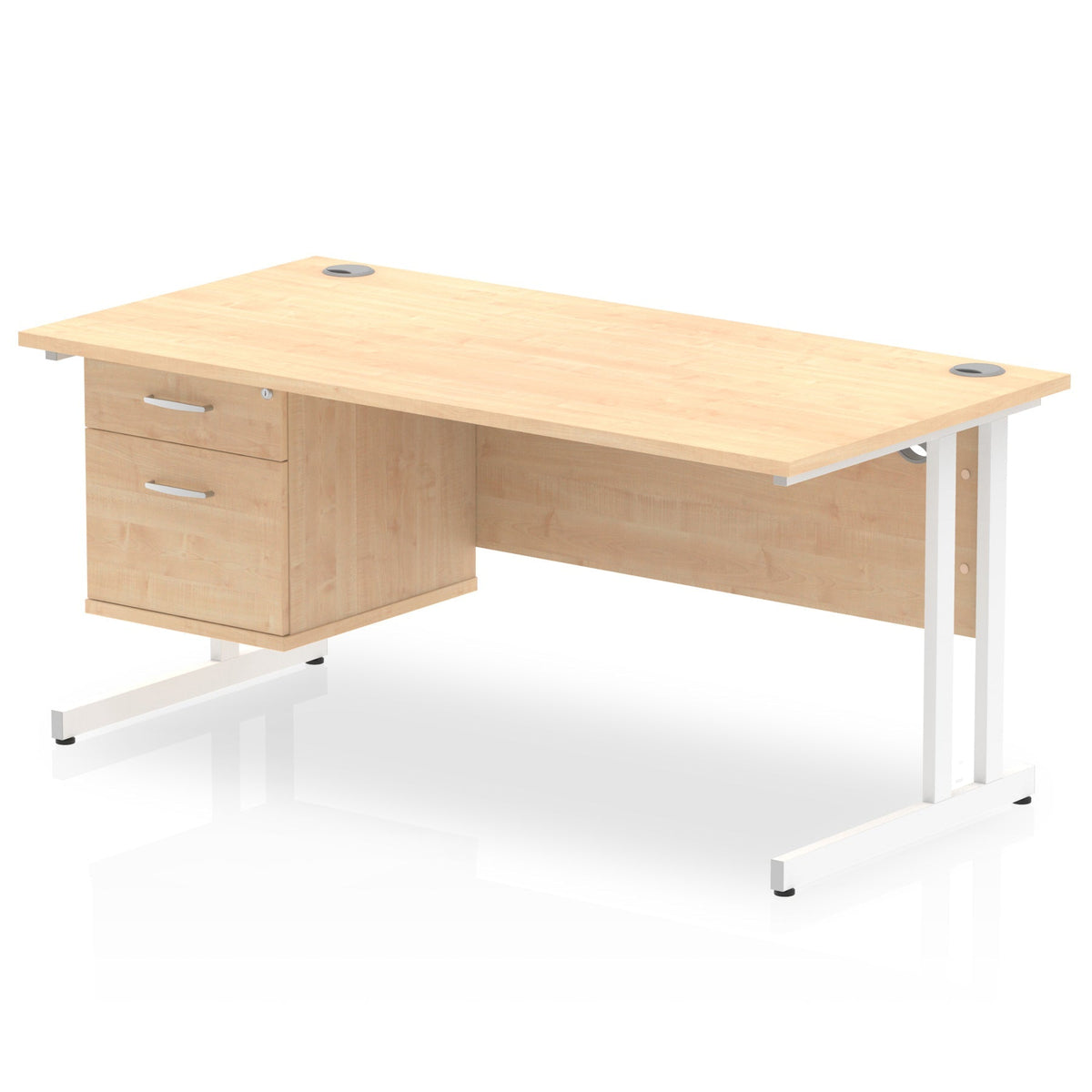ID Workplace Cantilever Desk with 2 Drawer Fixed Pedestal Maple White - Industrious Decor