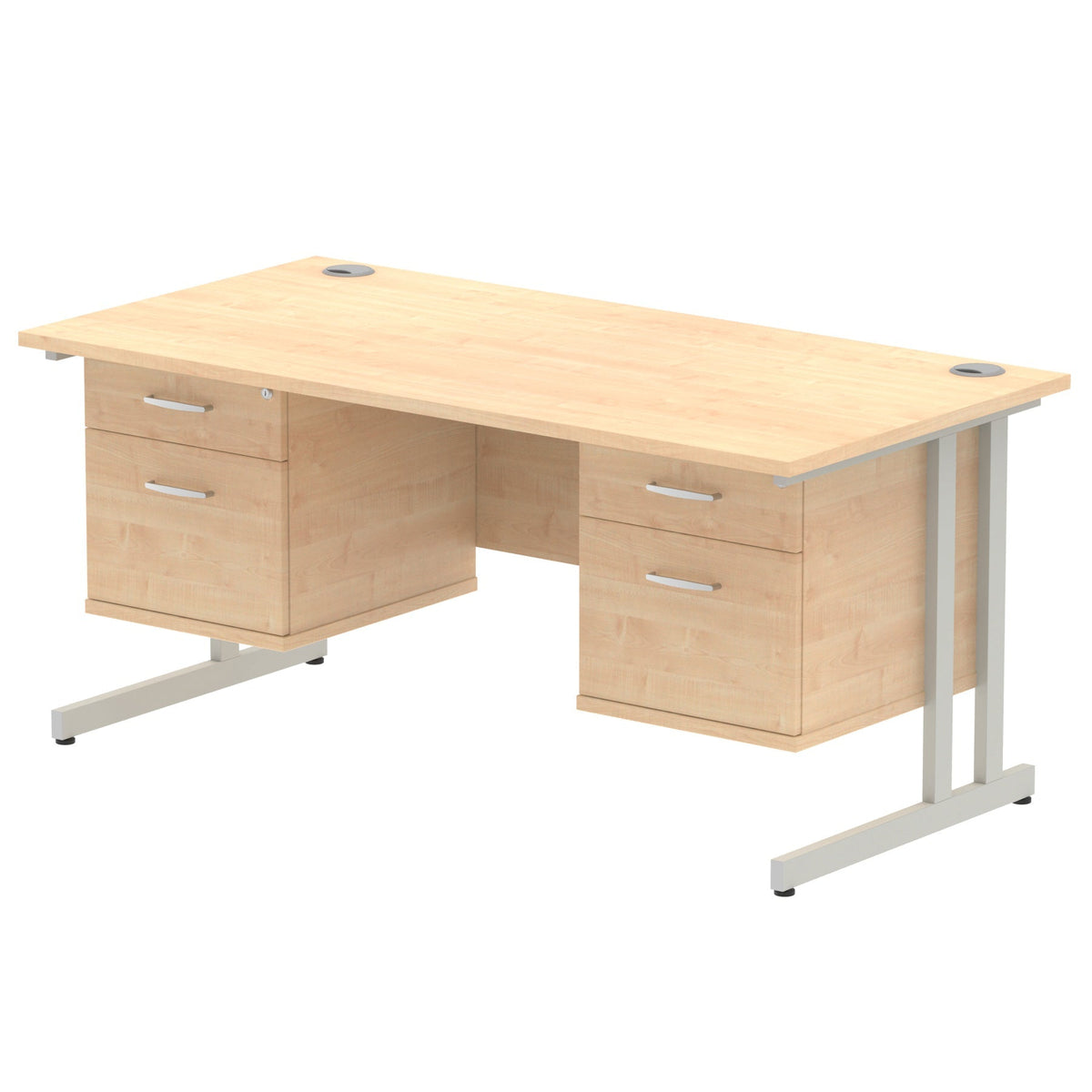 ID Workplace Cantilever Desk with Double 2-Drawer Pedestals Maple Silver - Industrious Decor