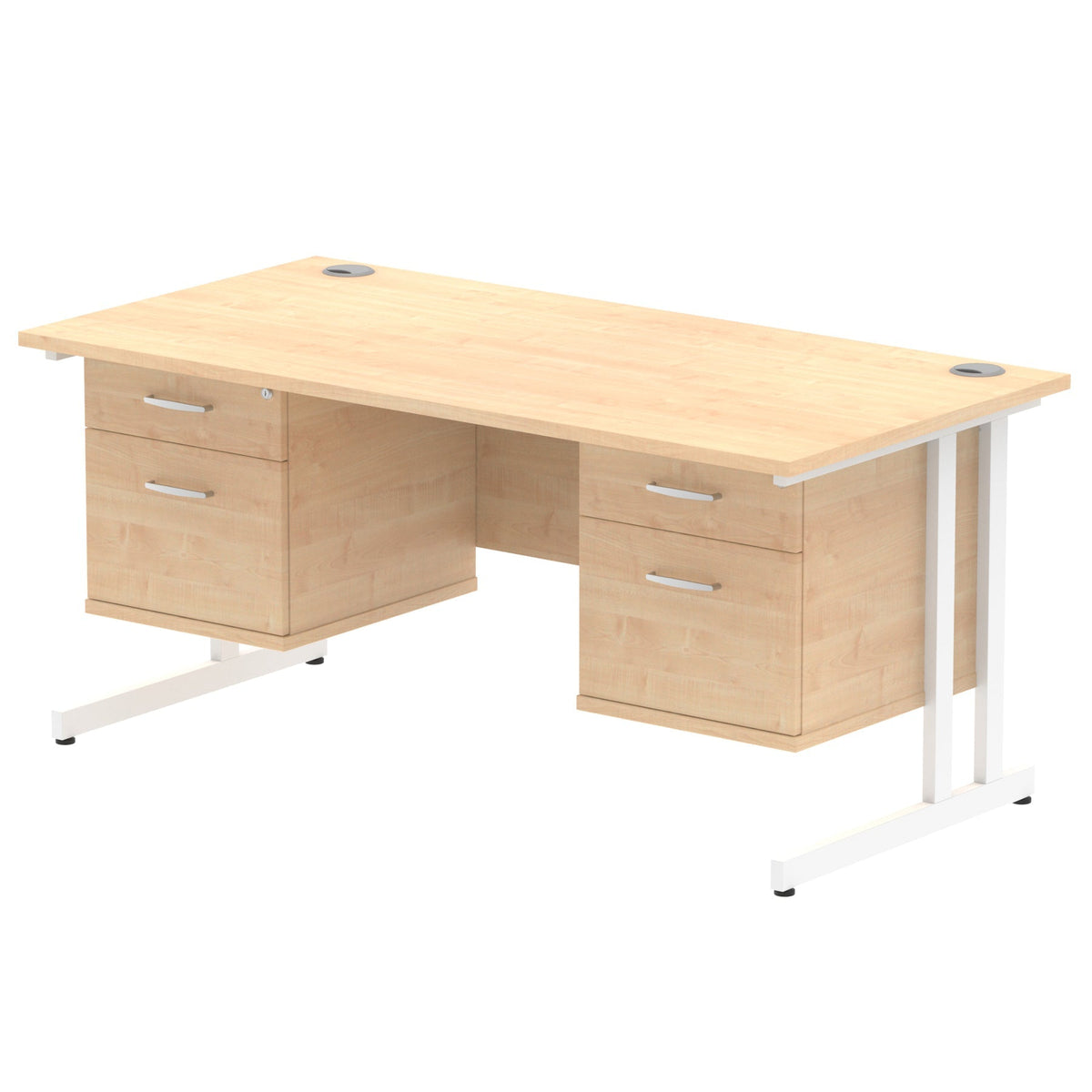 ID Workplace Cantilever Desk with Double 2-Drawer Pedestals Maple White - Industrious Decor