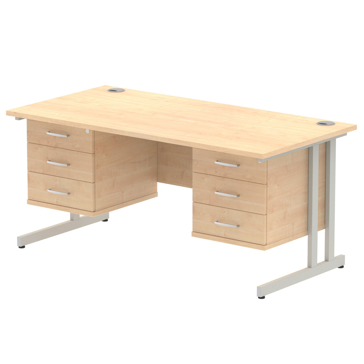 ID Workplace Cantilever Desk with Double 3-Drawer Pedestals Maple Silver - Industrious Decor
