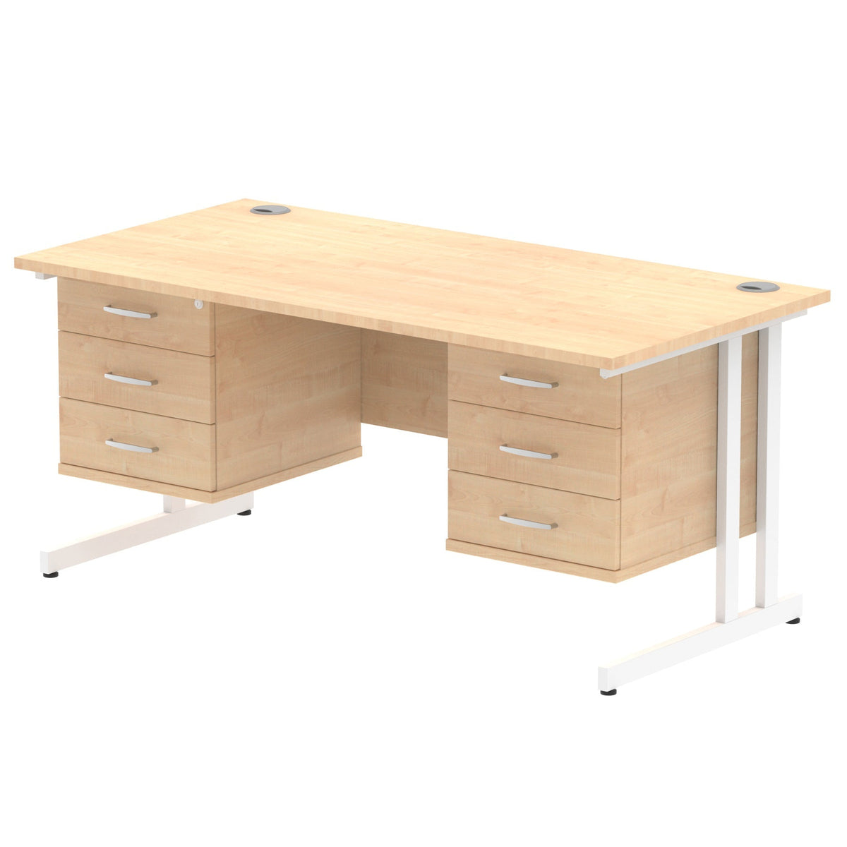 ID Workplace Cantilever Desk with Double 3-Drawer Pedestals Maple White - Industrious Decor