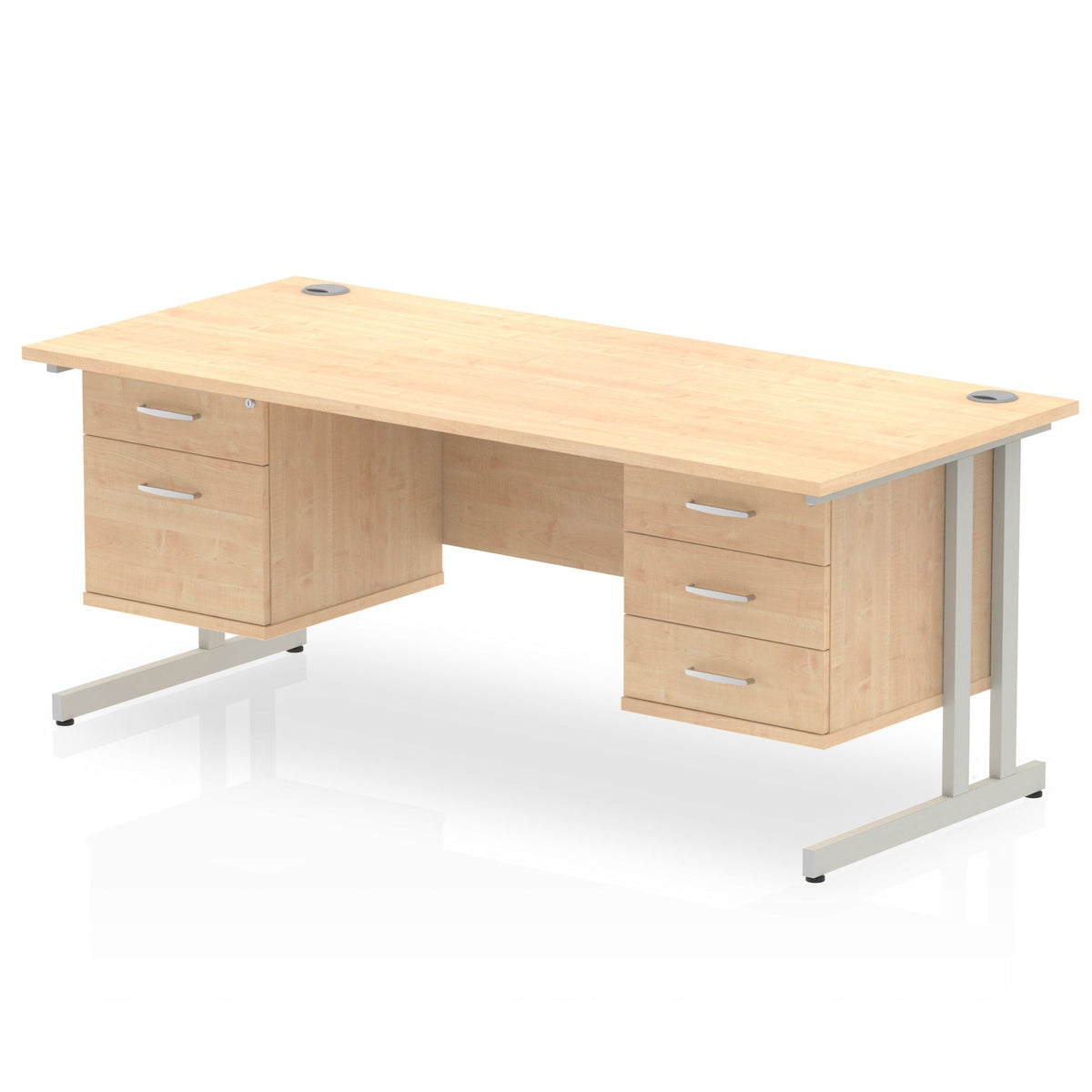 ID Workplace Cantilever Desk with 2-Drawer & 3-Drawer Pedestals Maple Silver - Industrious Decor