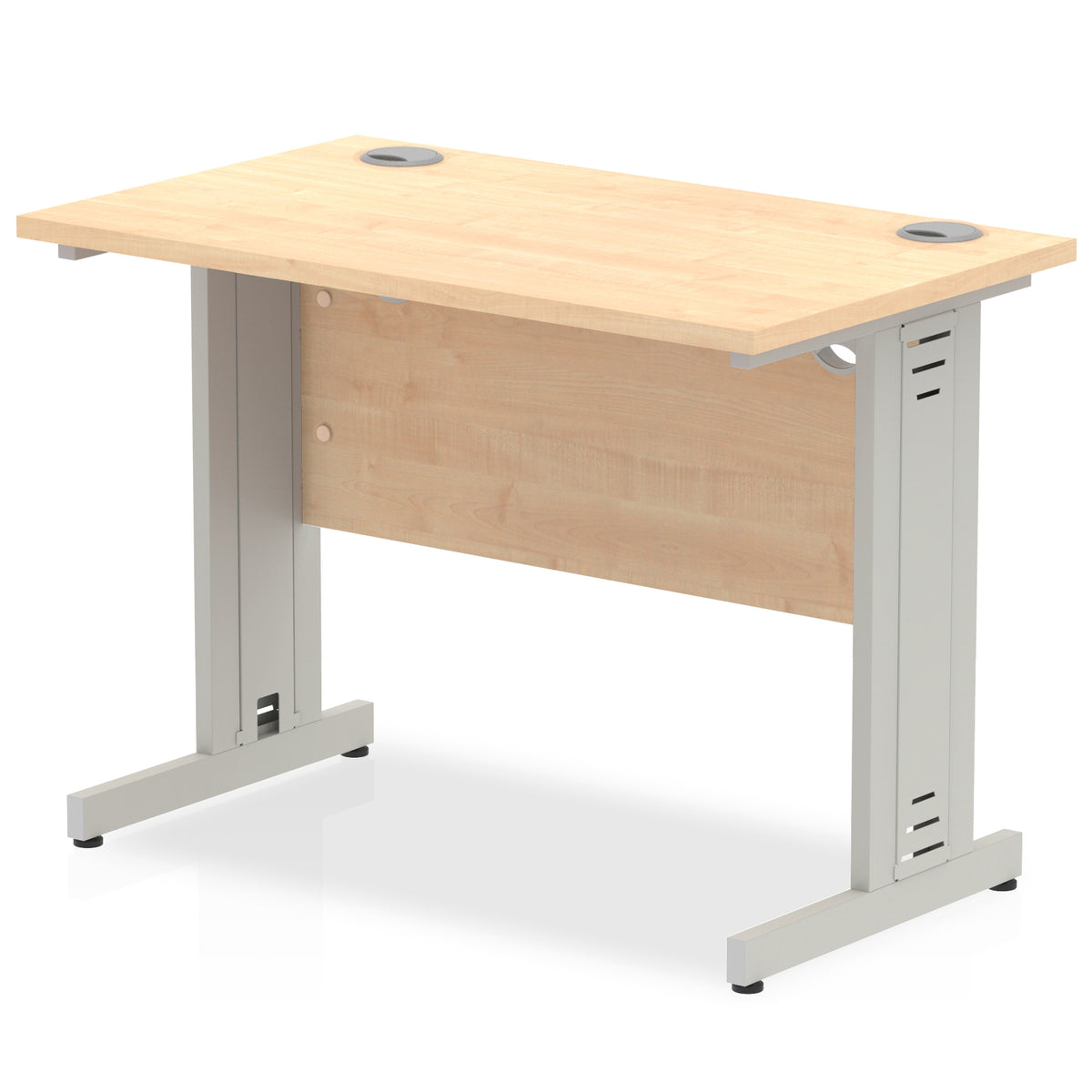 ID Workplace Slimline Cable Managed Desk – 1000mm Maple Silver - Industrious Decor