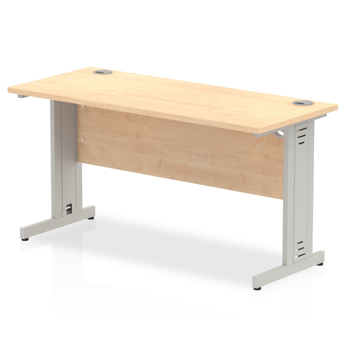 ID Workplace Slimline Cable Managed Desk – 1400mm Maple Silver - Industrious Decor