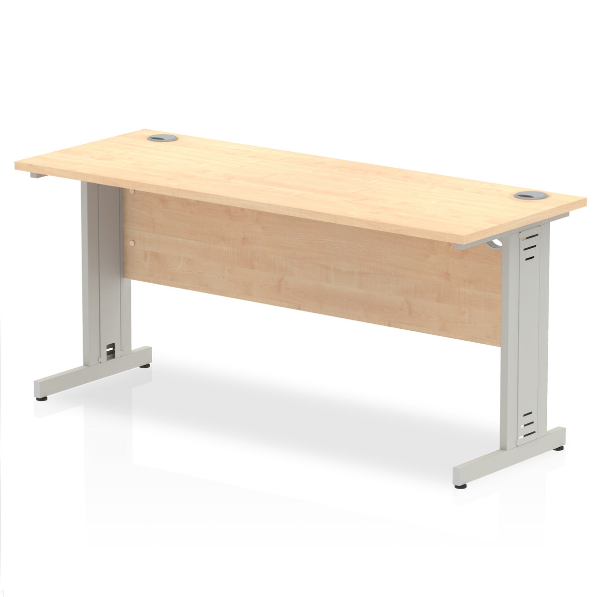 ID Workplace Slimline Cable Managed Desk – 1600mm Maple Silver - Industrious Decor
