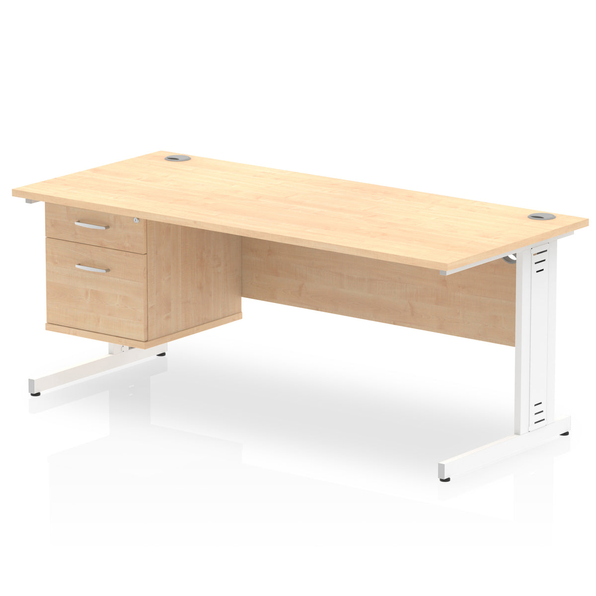 ID Workplace Cable Managed Desk – 1800mm Maple 2 Drawer White - Industrious Decor