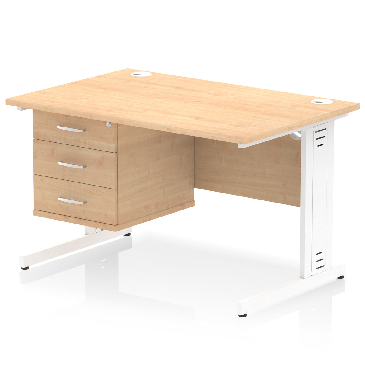 ID Workplace Cable Managed Desk – 1200mm Maple 3 Drawer White - Industrious Decor