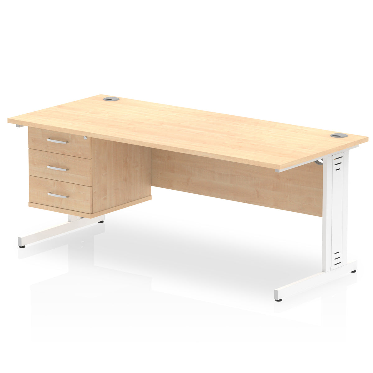 ID Workplace Cable Managed Desk – 1800mm Maple 3 Drawer White - Industrious Decor
