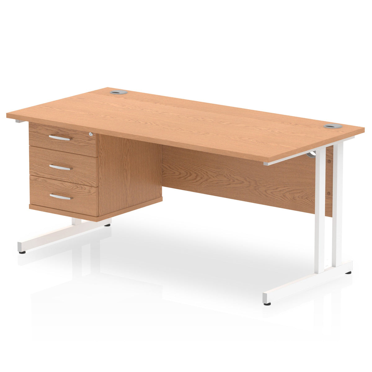 ID Workplace Cantilever Desk with 3 Drawer Fixed Pedestal Oak White - Industrious Decor