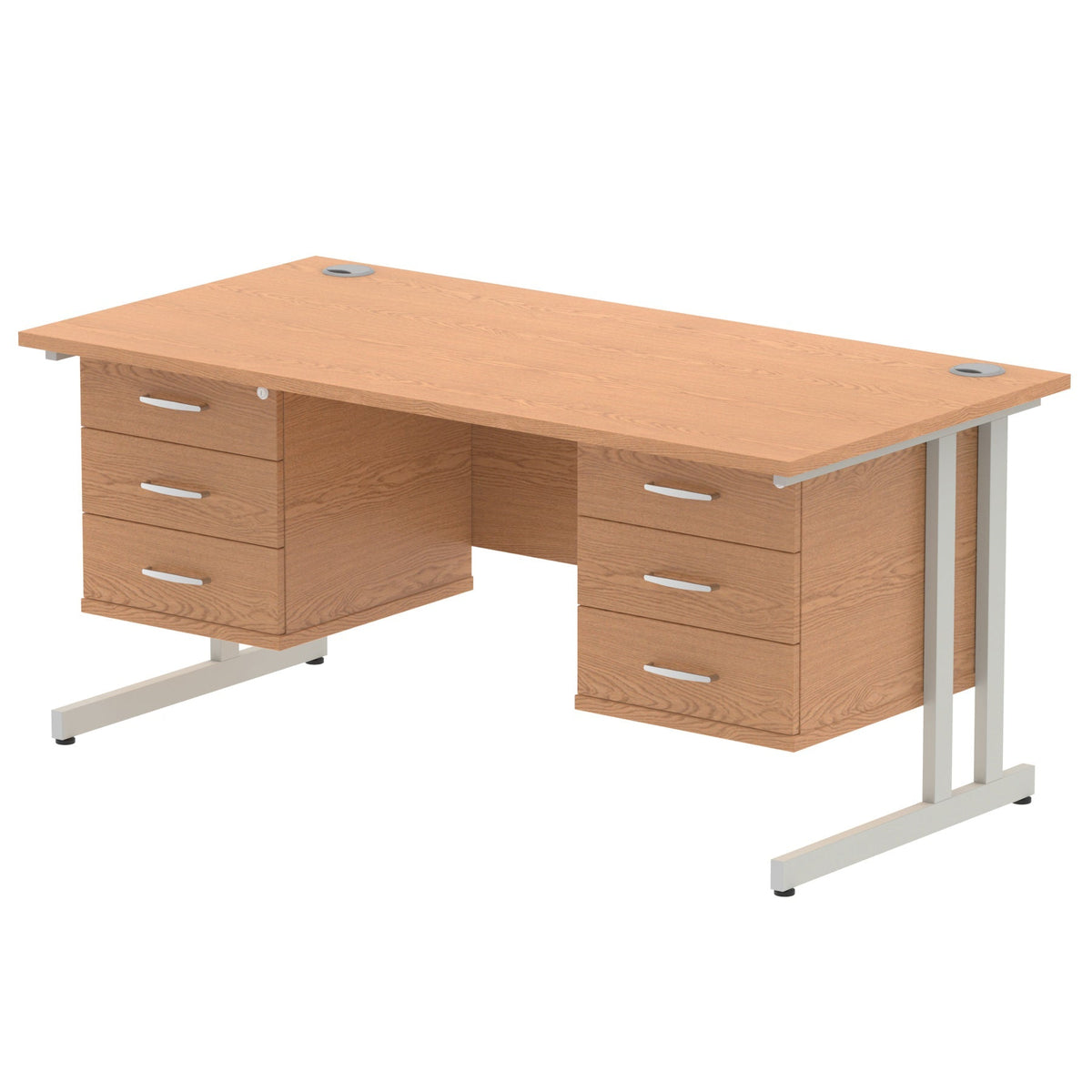ID Workplace Cantilever Desk with Double 3-Drawer Pedestals Oak Silver - Industrious Decor