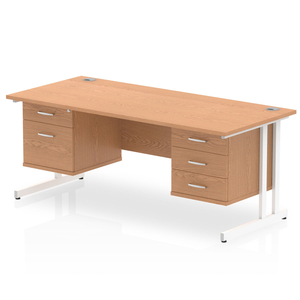 ID Workplace Cantilever Desk with 2-Drawer & 3-Drawer Pedestals Oak White - Industrious Decor