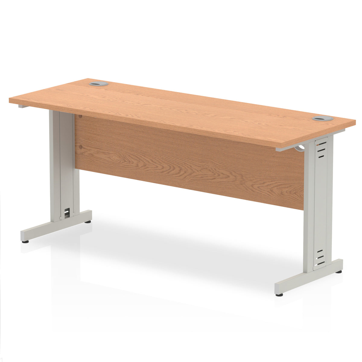 ID Workplace Slimline Cable Managed Desk – 1600mm Oak Silver - Industrious Decor