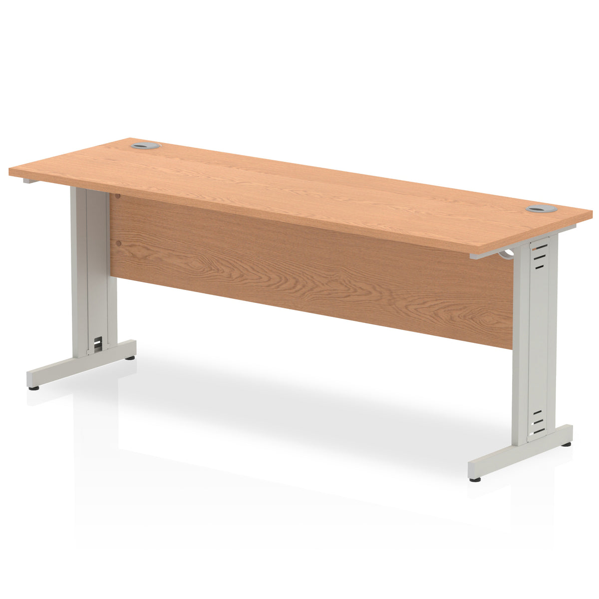 ID Workplace Slimline Cable Managed Desk – 1800mm Oak Silver - Industrious Decor