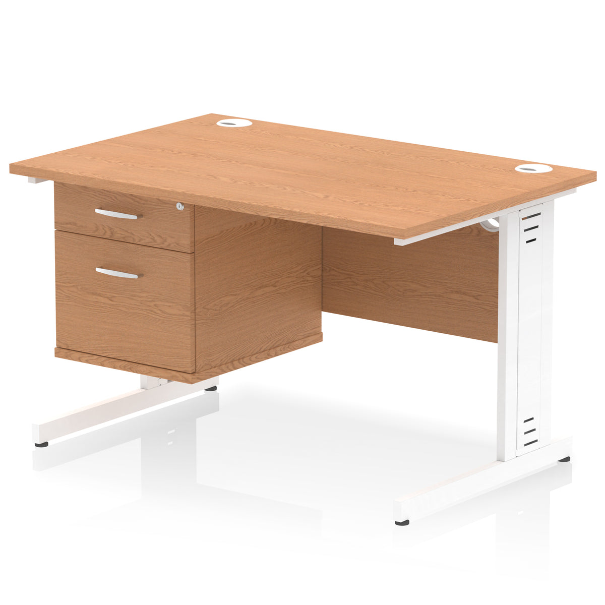 ID Workplace Cable Managed Desk – 1200mm Oak 2 Drawer White - Industrious Decor