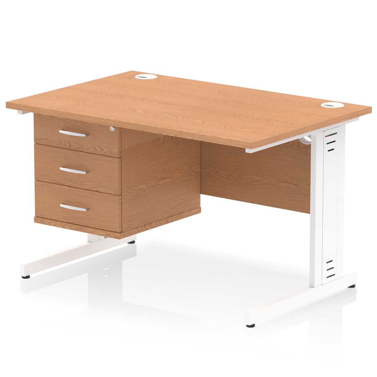 ID Workplace Cable Managed Desk – 1200mm Oak 3 Drawer White - Industrious Decor