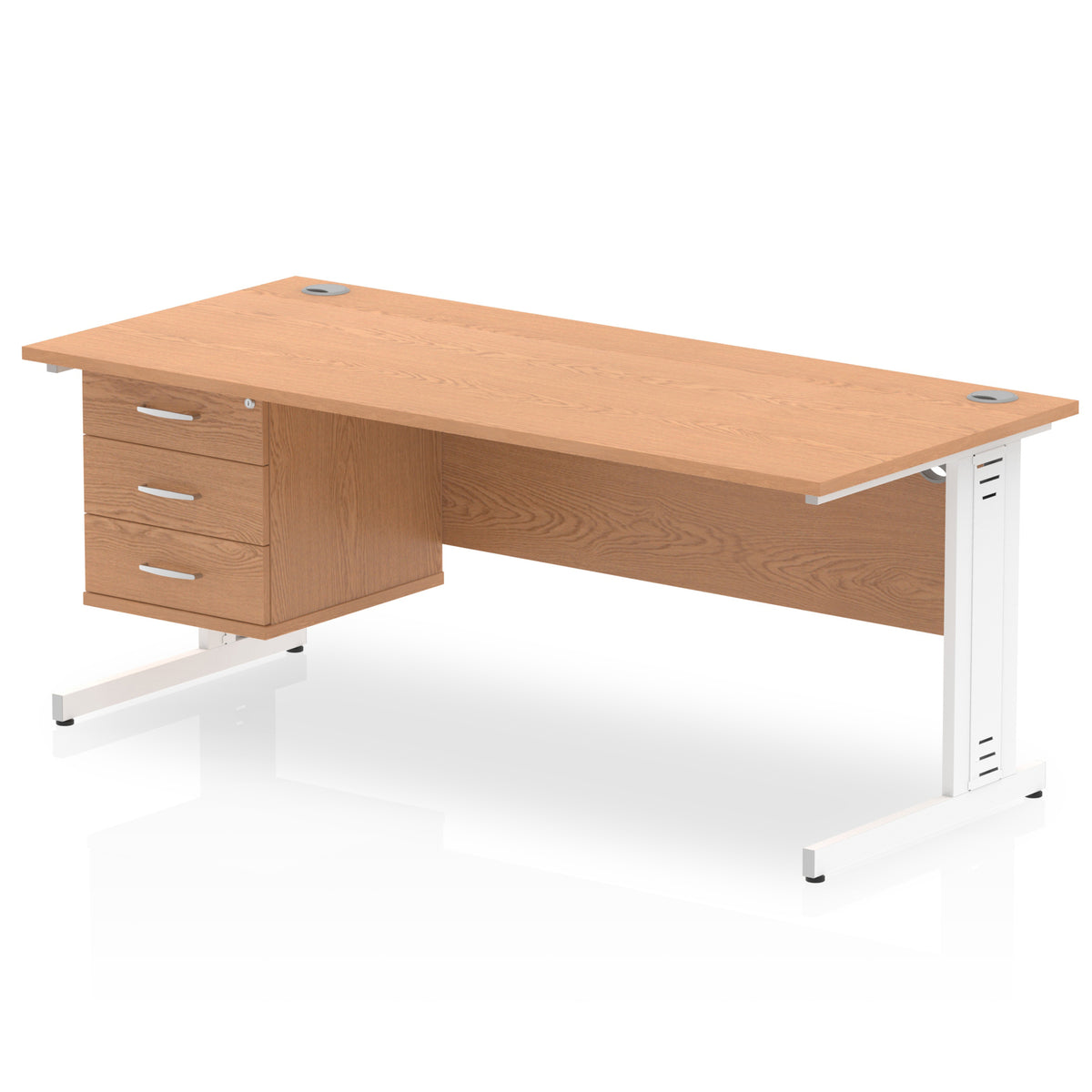 ID Workplace Cable Managed Desk – 1800mm Oak 3 Drawer White - Industrious Decor