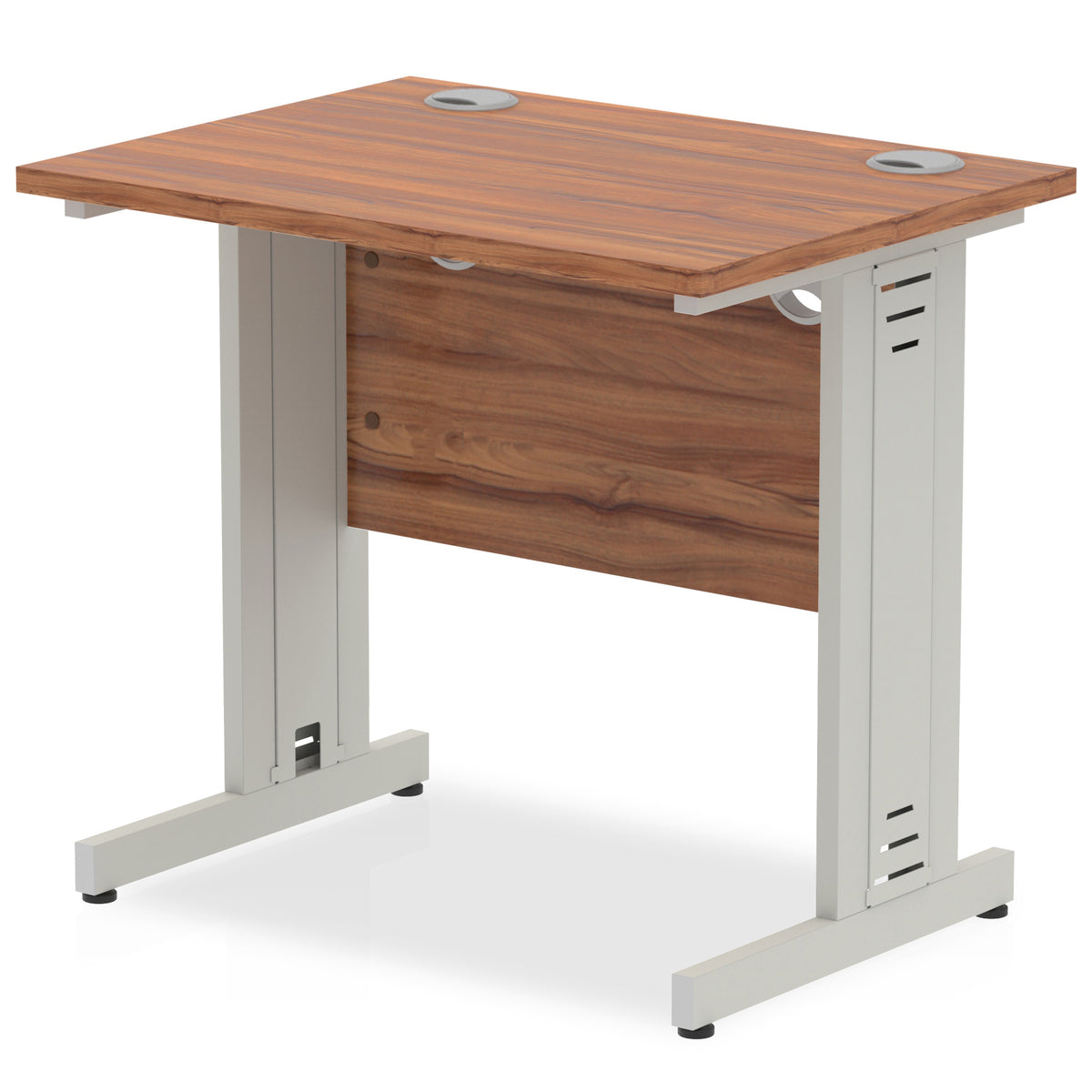 ID Workplace Slimline Cable Managed Desk – 800mm Walnut Silver - Industrious Decor
