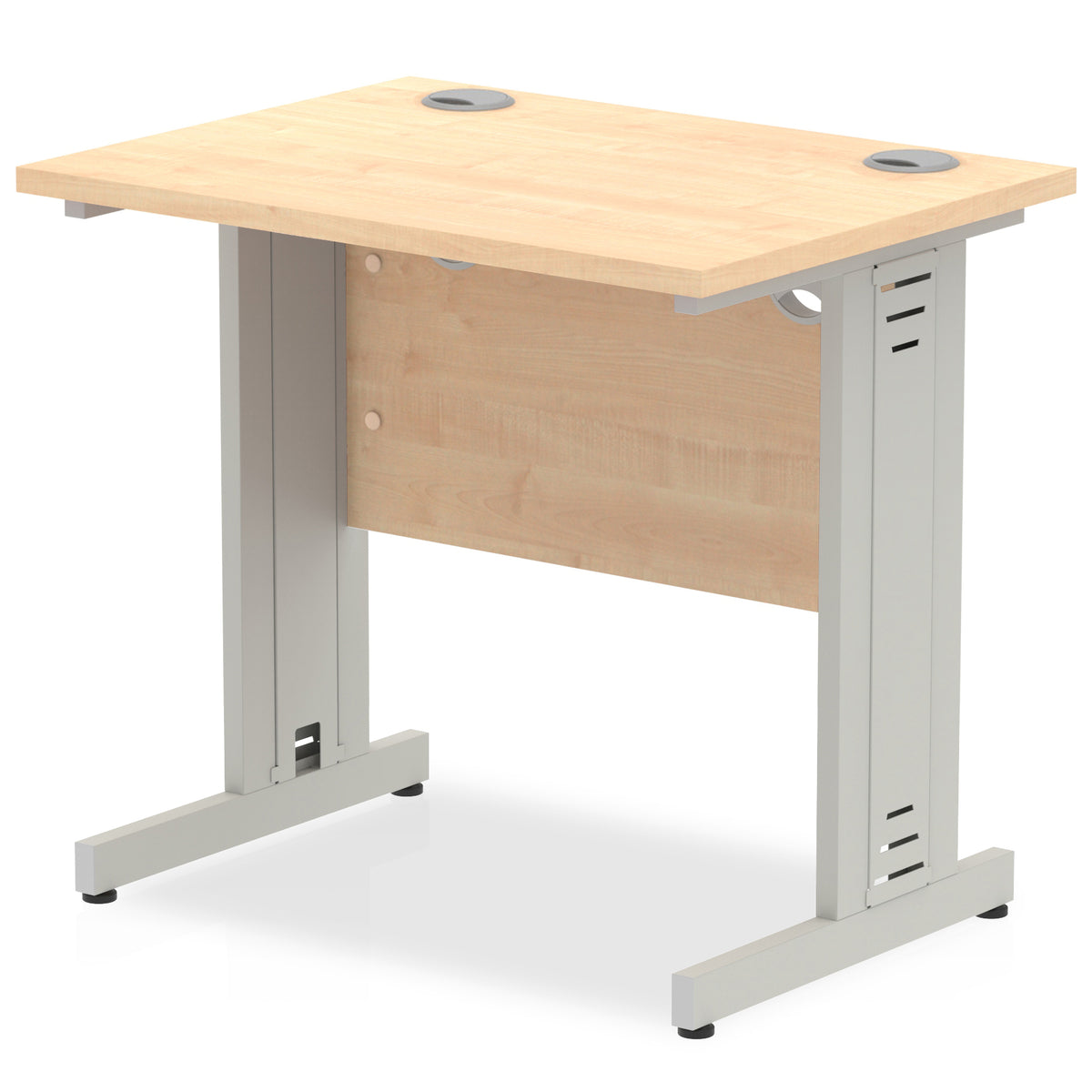 ID Workplace Slimline Cable Managed Desk – 800mm Maple Silver - Industrious Decor