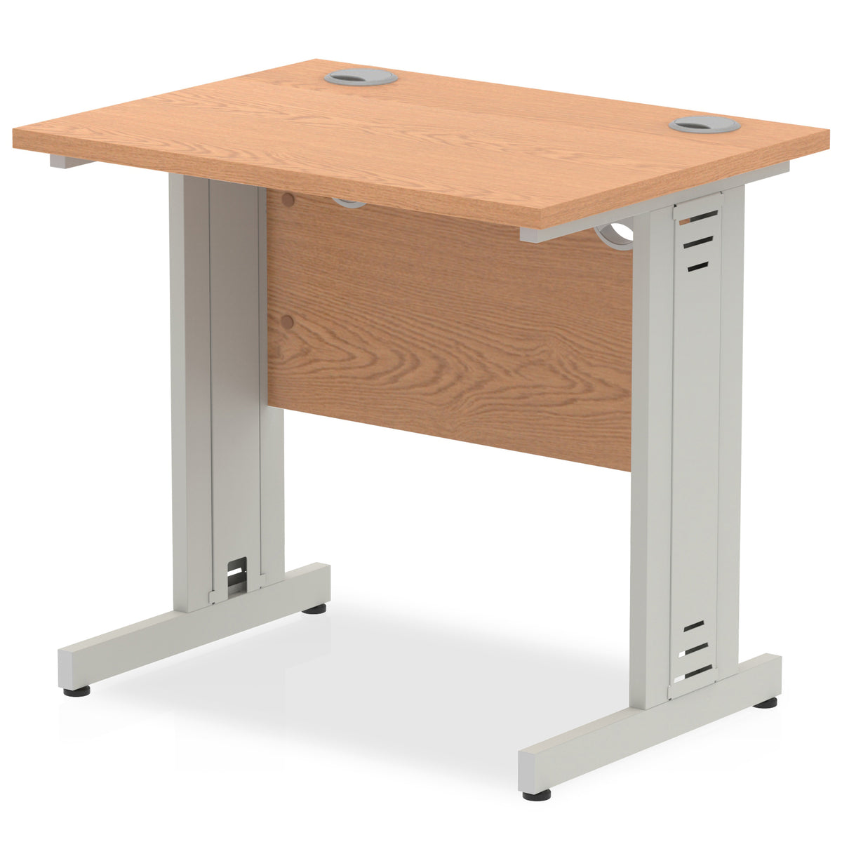 ID Workplace Slimline Cable Managed Desk – 800mm Oak Silver - Industrious Decor