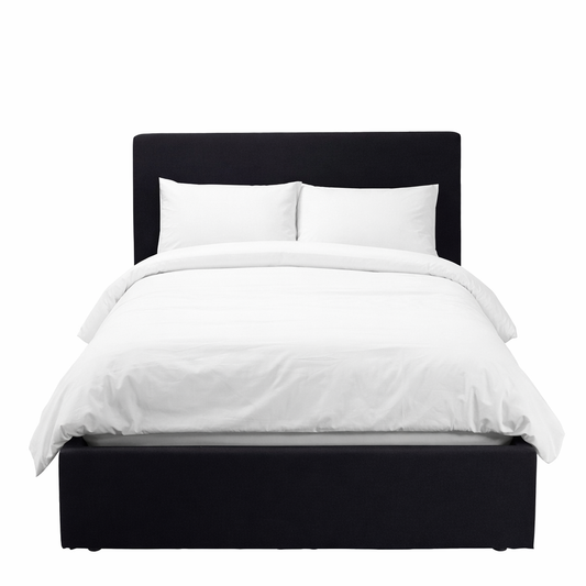 Upholstered Storage Bed – Black & Natural - Industrious Decor