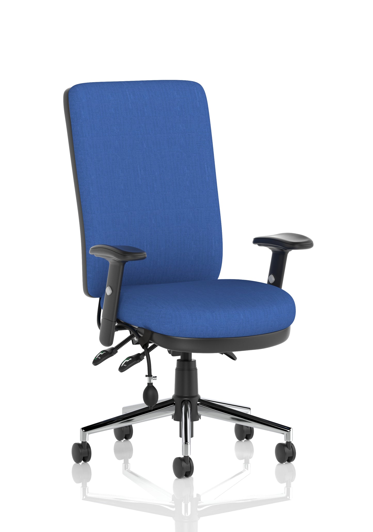 Chiro High Back Task Operator Office Chair Blue Fabric With Height Adjustable Arms Matching Bespoke Colour - Industrious Decor