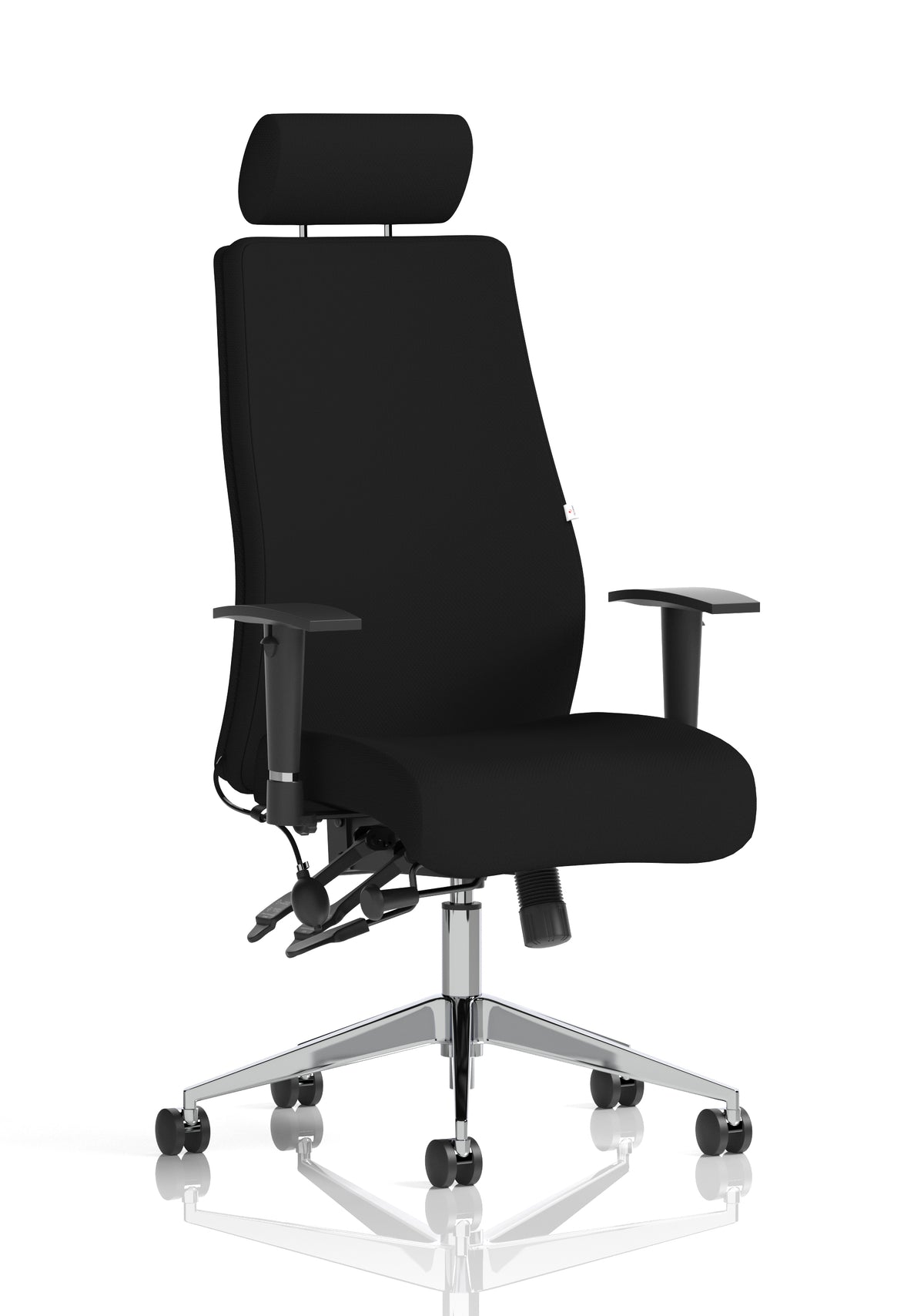 Silverton 24Hr High Back Ergonomic Task Chair | Independent Tilt | Adjustable Lumbar & Headrest Black Fabric Black With Headrest - Industrious Decor