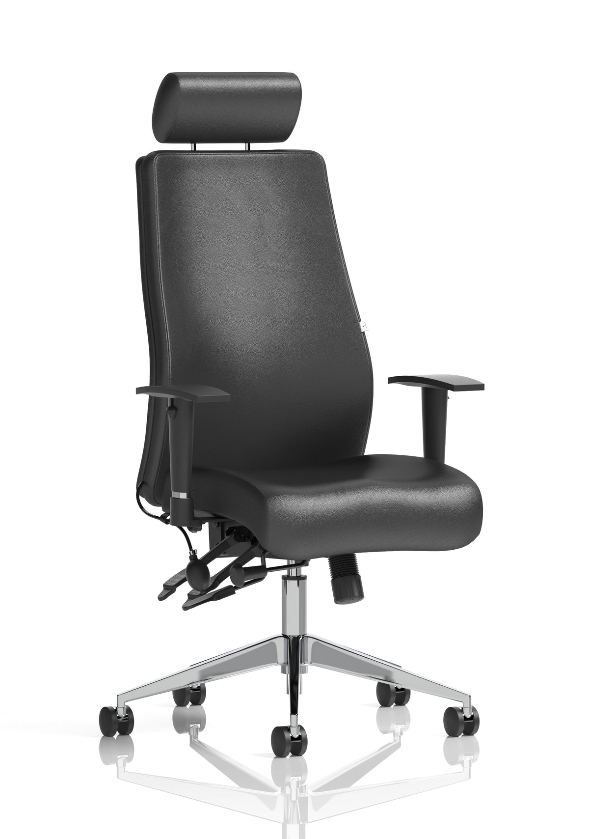 Silverton 24Hr High Back Ergonomic Task Chair | Independent Tilt | Adjustable Lumbar & Headrest Black Leather Black With Headrest - Industrious Decor