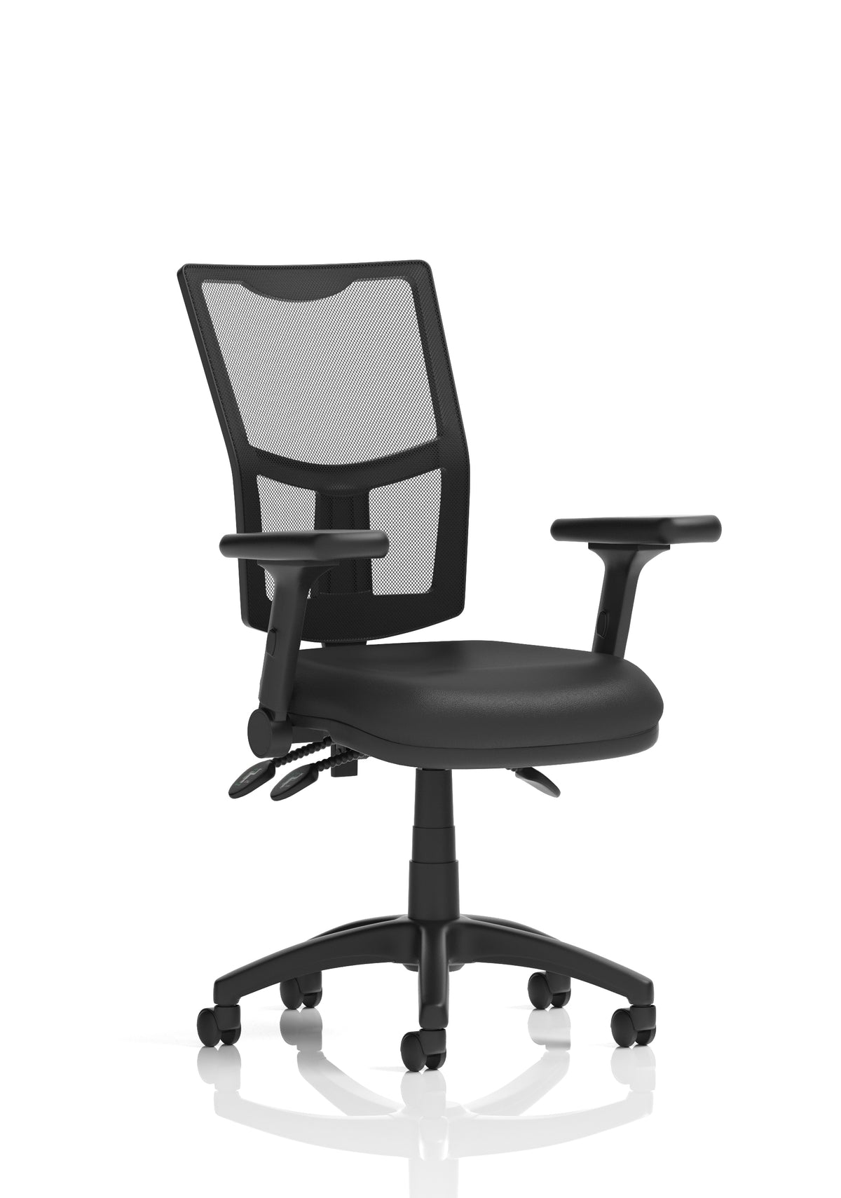 Windham Medium Back Mesh Task Chair | Gas Height | Independent Tilt | Height Adjustable Back Black Leather With Height Adjustable And Folding Arms - Industrious Decor