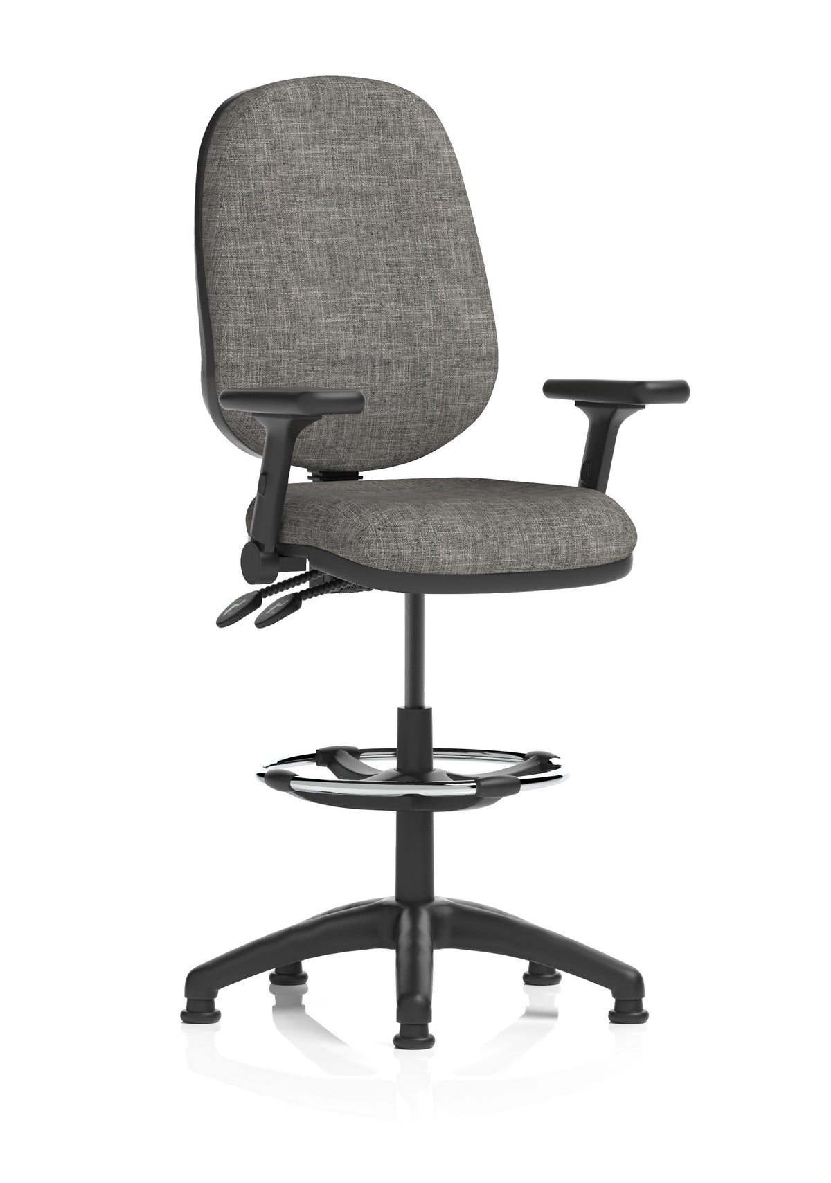Sterling Medium Back Draughtsman Chair | Infinite Lock | Height Adjustable Back & Arms Charcoal Fabric Matching Colour With Height Adjustable And Folding Arms - Industrious Decor
