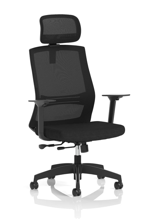 Ventra Mesh Back Task Operator Office Chair Height Adjustable Arms Black With Headrest - Industrious Decor