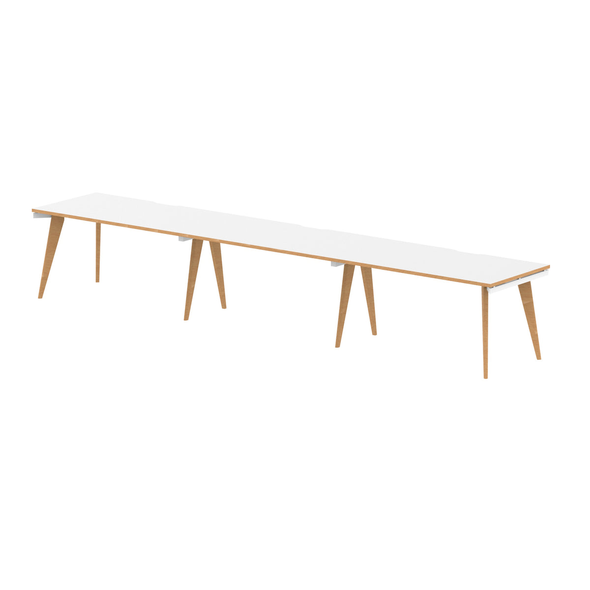 Strand Single Row Bench Desk White Natural Wood 1400 3 Person - Industrious Decor