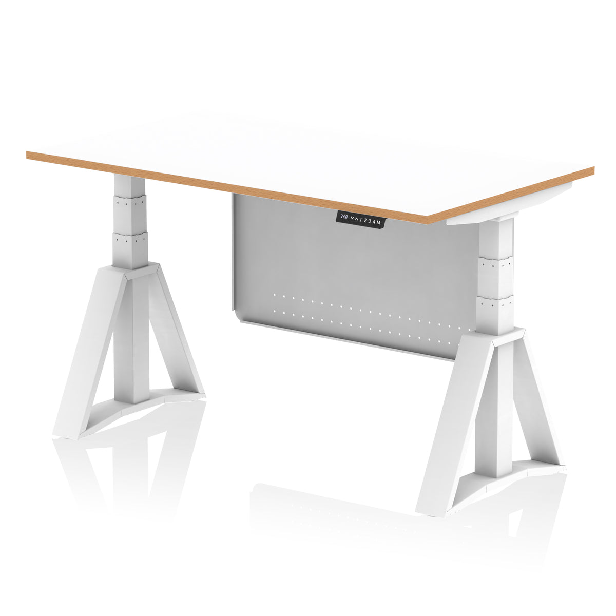 Rowan White Height Adjustable Desk with Modesty Panel 1400 Piste Foot - Industrious Decor