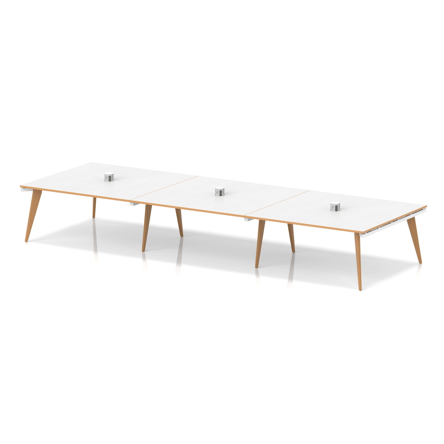 Oslo Volta Rectangular Boardroom Table With Pop-up Power Module White Top Natural Wood Edge White Frame 4800mm - Industrious Decor