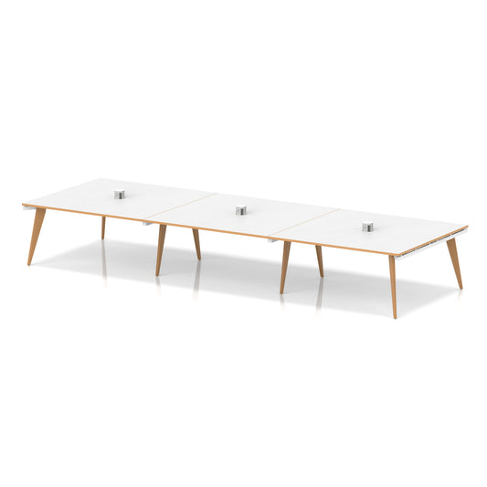Oslo Volta Rectangular Boardroom Table With Pop-up Power Module White Top Natural Wood Edge White Frame 4800mm - Industrious Decor