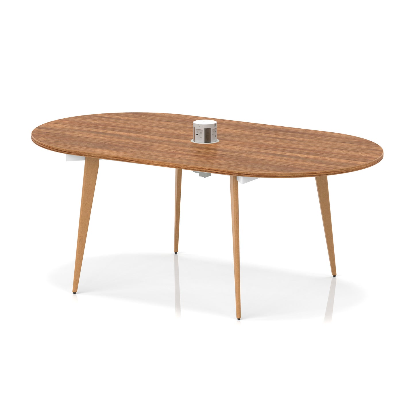 Oslo Volta Oval Boardroom Table With Pop-up Power Module With Wooden Splayed Leg Walnut 1800mm - Industrious Decor