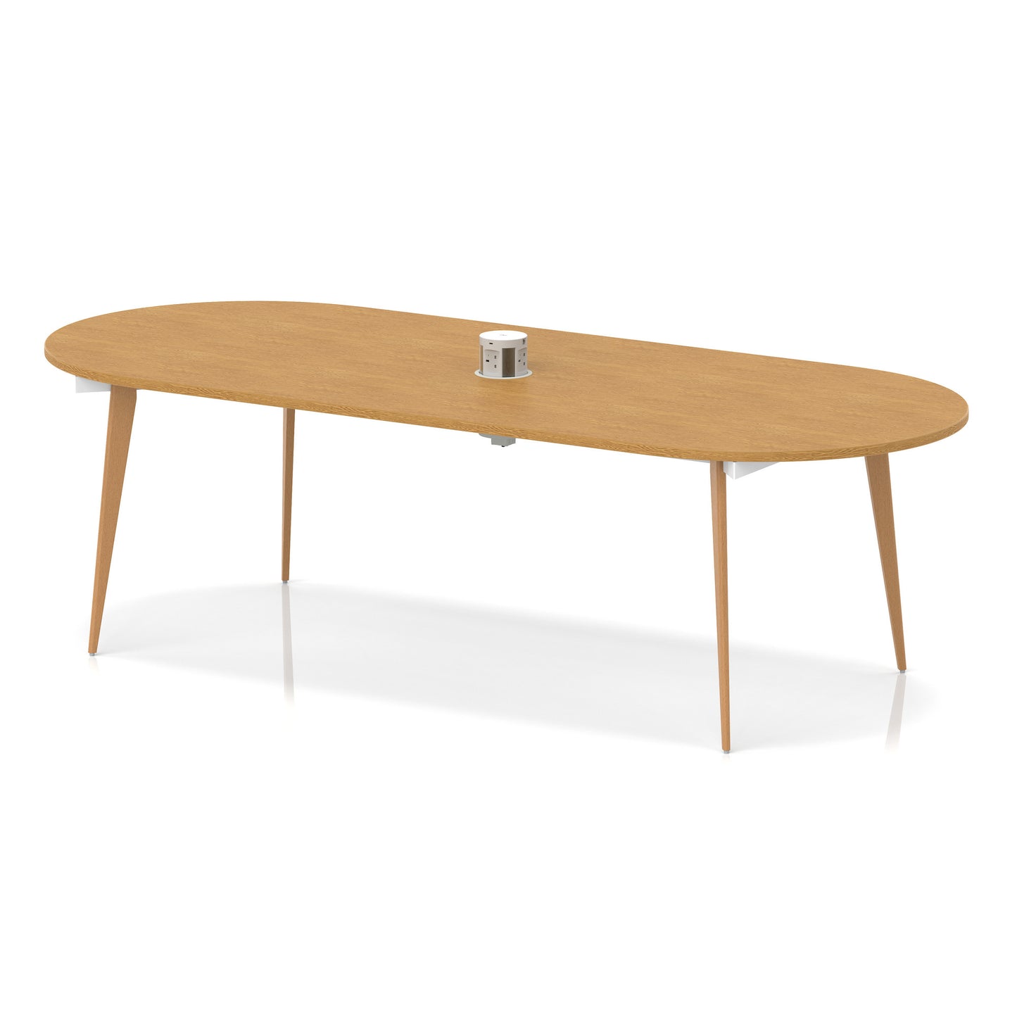 Oslo Volta Oval Boardroom Table With Pop-up Power Module With Wooden Splayed Leg Oak 2400mm - Industrious Decor
