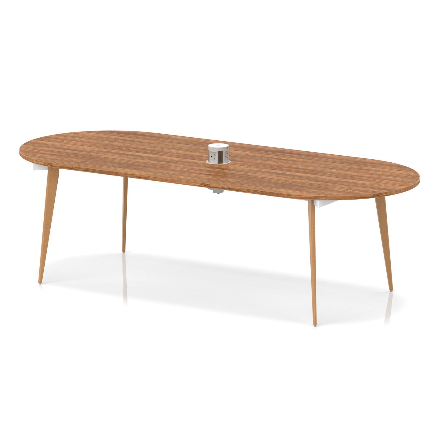 Oslo Volta Oval Boardroom Table With Pop-up Power Module With Wooden Splayed Leg Walnut 2400mm - Industrious Decor