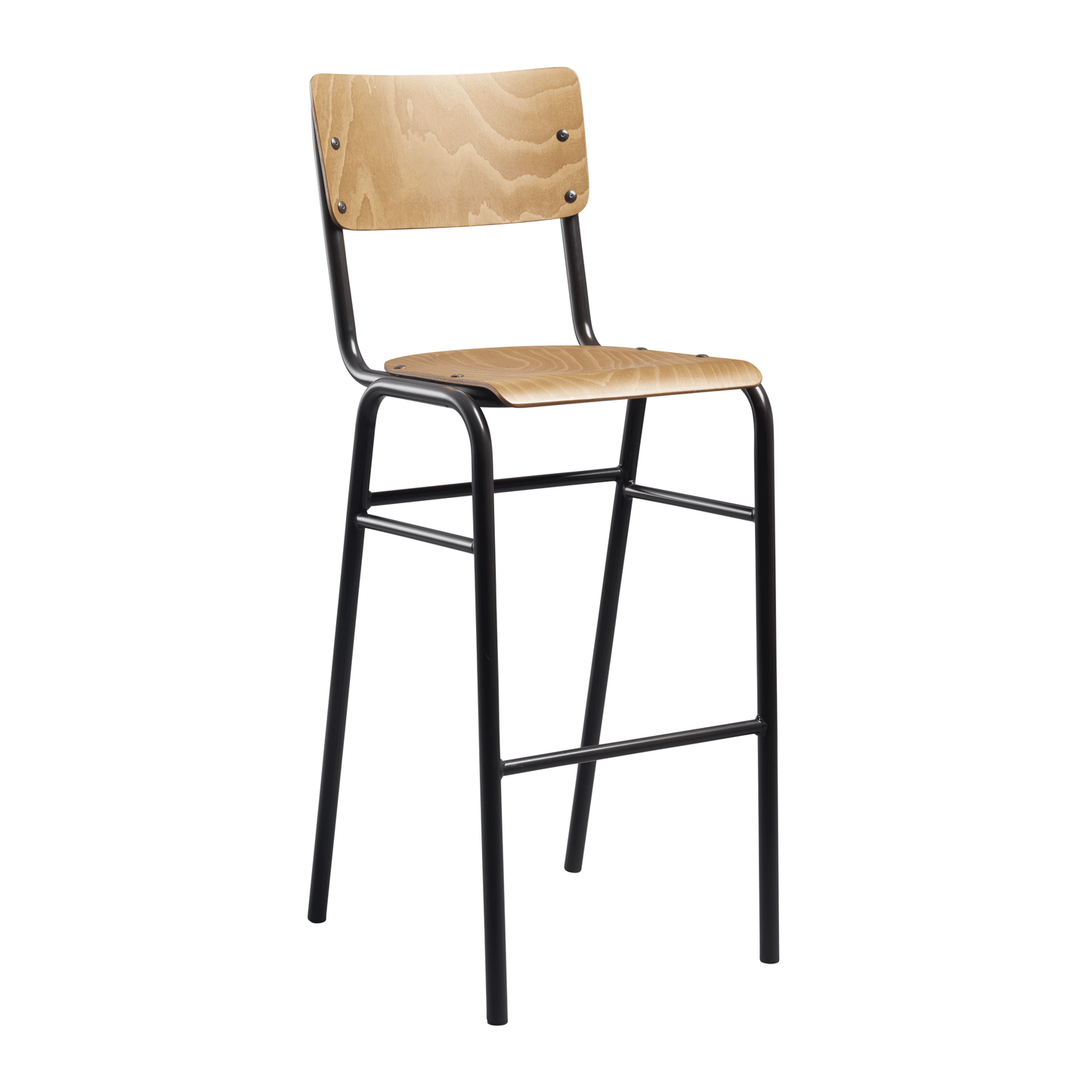 Old School Stacking Bar Stool Oak - Black Frame - Industrious Decor