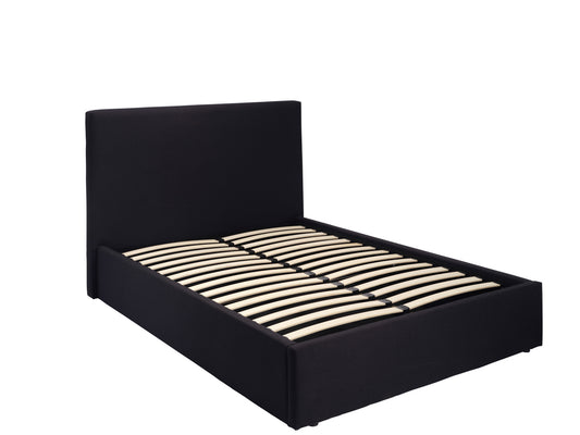 Upholstered Storage Bed – Black & Natural - Industrious Decor