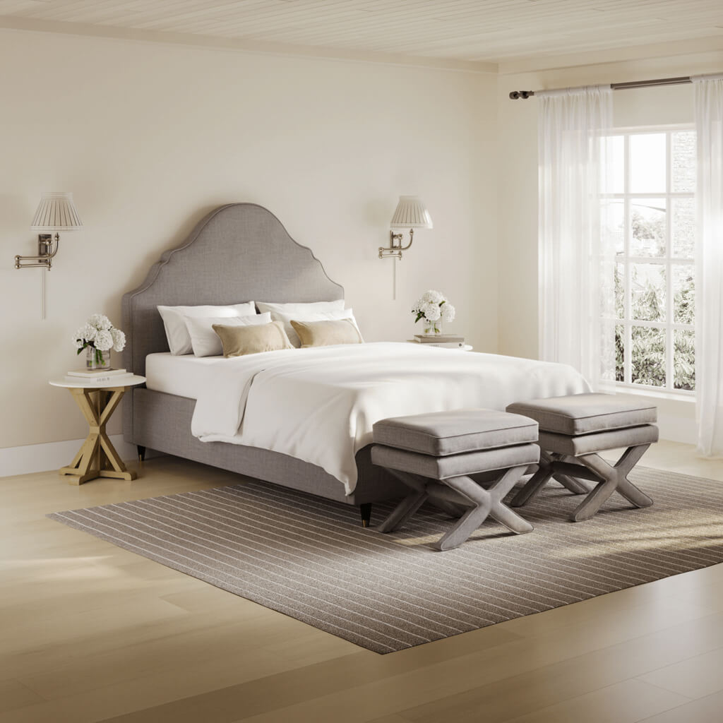 Windsor King Size Bed Frame - Light Grey Velvet - Industrious Decor