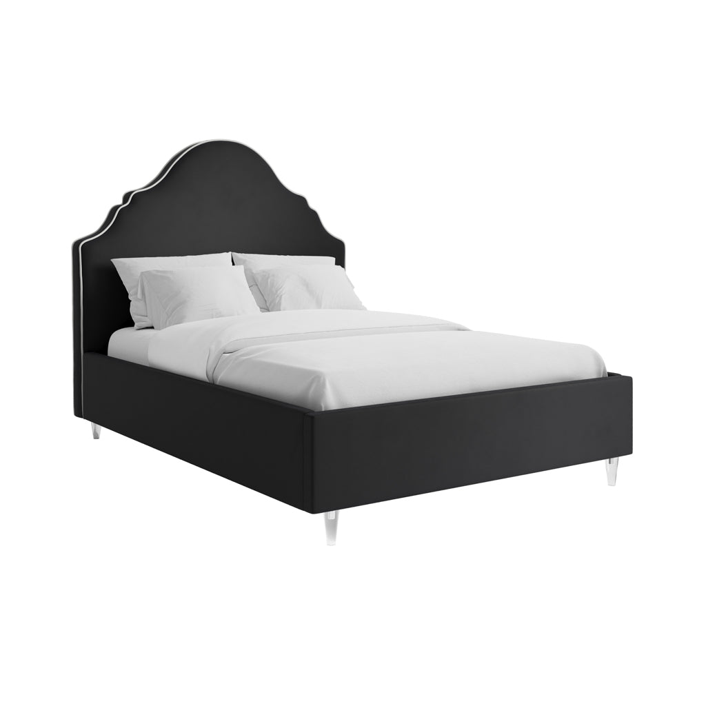 Windsor Double Bed Frame - Black Velvet - Industrious Decor