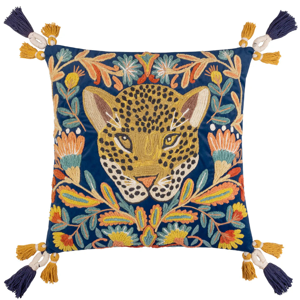 Embroidered Leopard Cushion