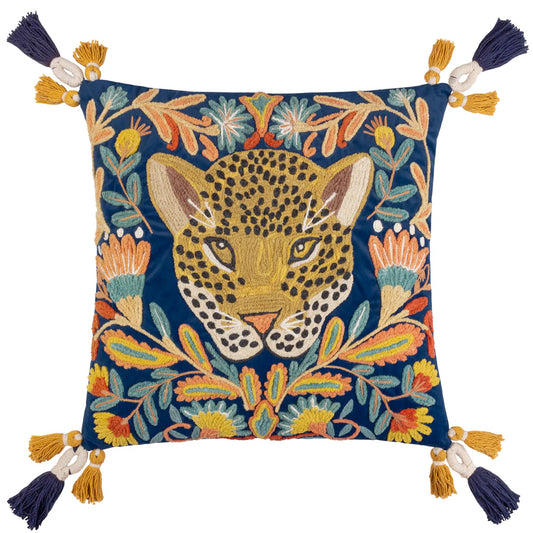 Embroidered Leopard Cushion