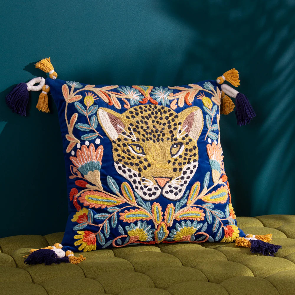 Embroidered Leopard Cushion