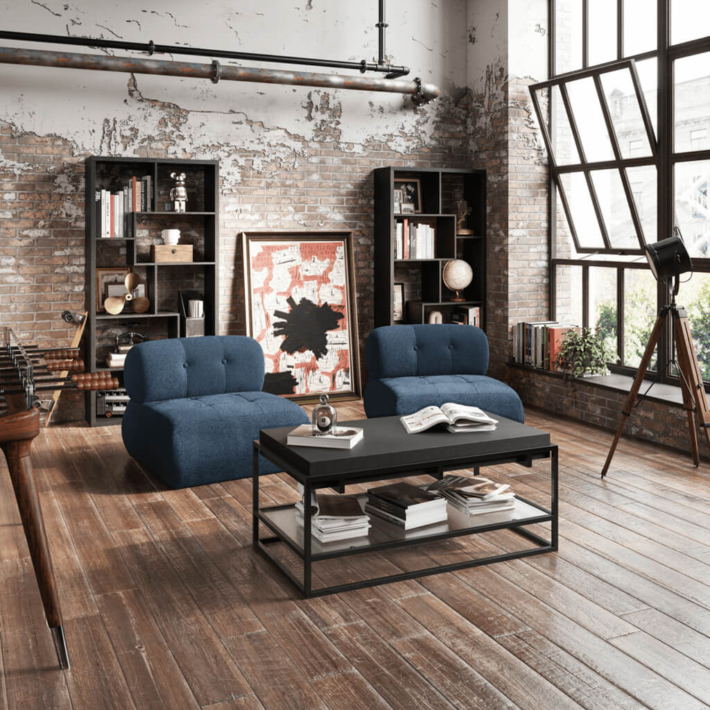 Loft Accent Chair - Navy Blue Boucle Lounge Chair - Industrious Decor