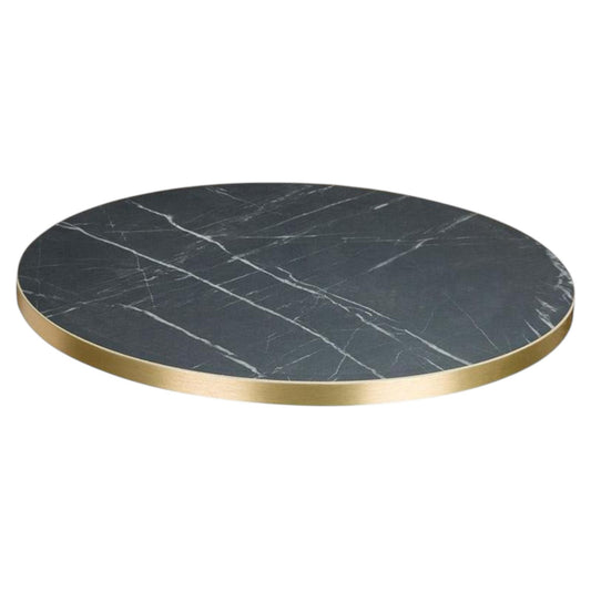 Pietra Grigia Marble Effect - Gold Edge Round Top - Industrious Decor