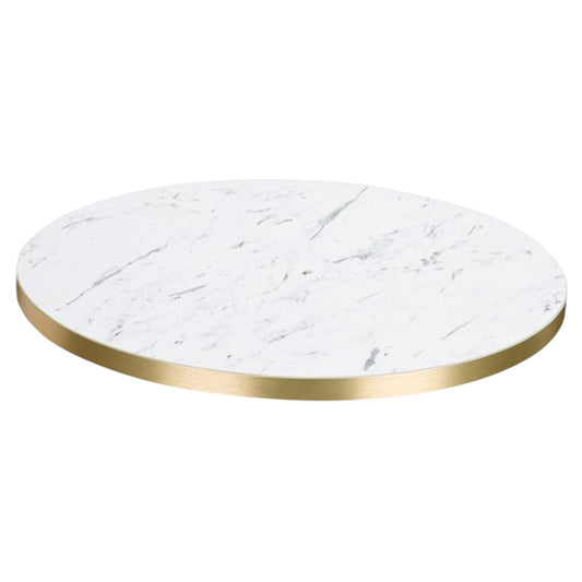 Carrara Marble Effect - Gold Edge Round Top - Industrious Decor