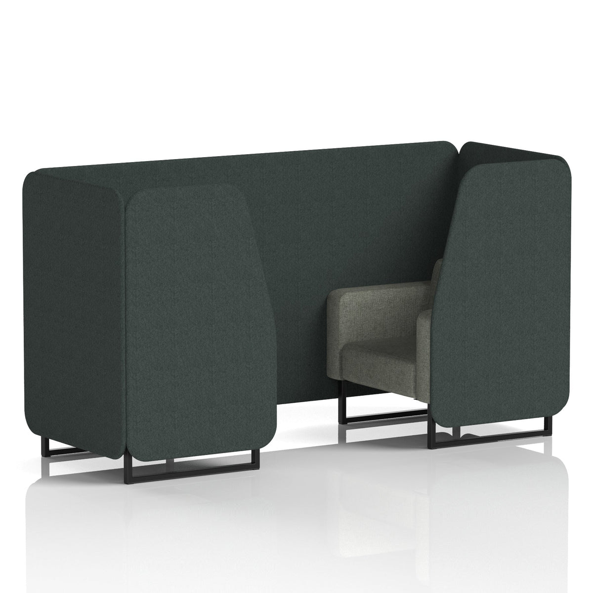 Commercial 2 Seater Privacy Booth – Two Tone – Crib 5 Rivet - Charcoal Panels And Vitreous Sofa Black - Industrious Decor
