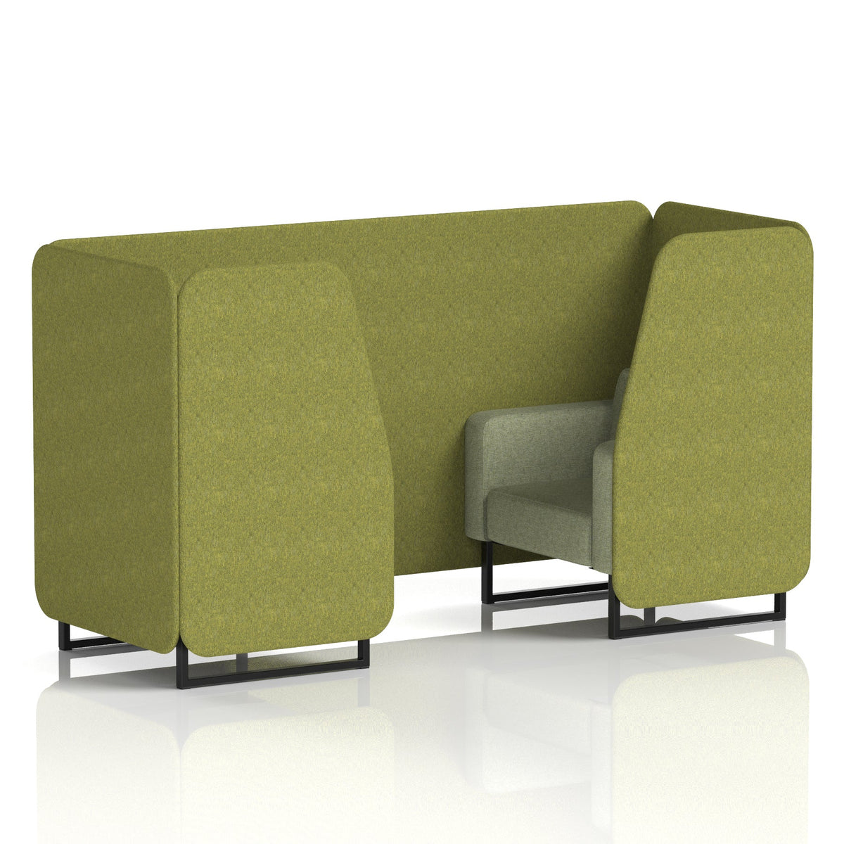 Commercial 2 Seater Privacy Booth – Two Tone – Crib 5 Rivet - Olive Panels And Burnish Sofa Black - Industrious Decor