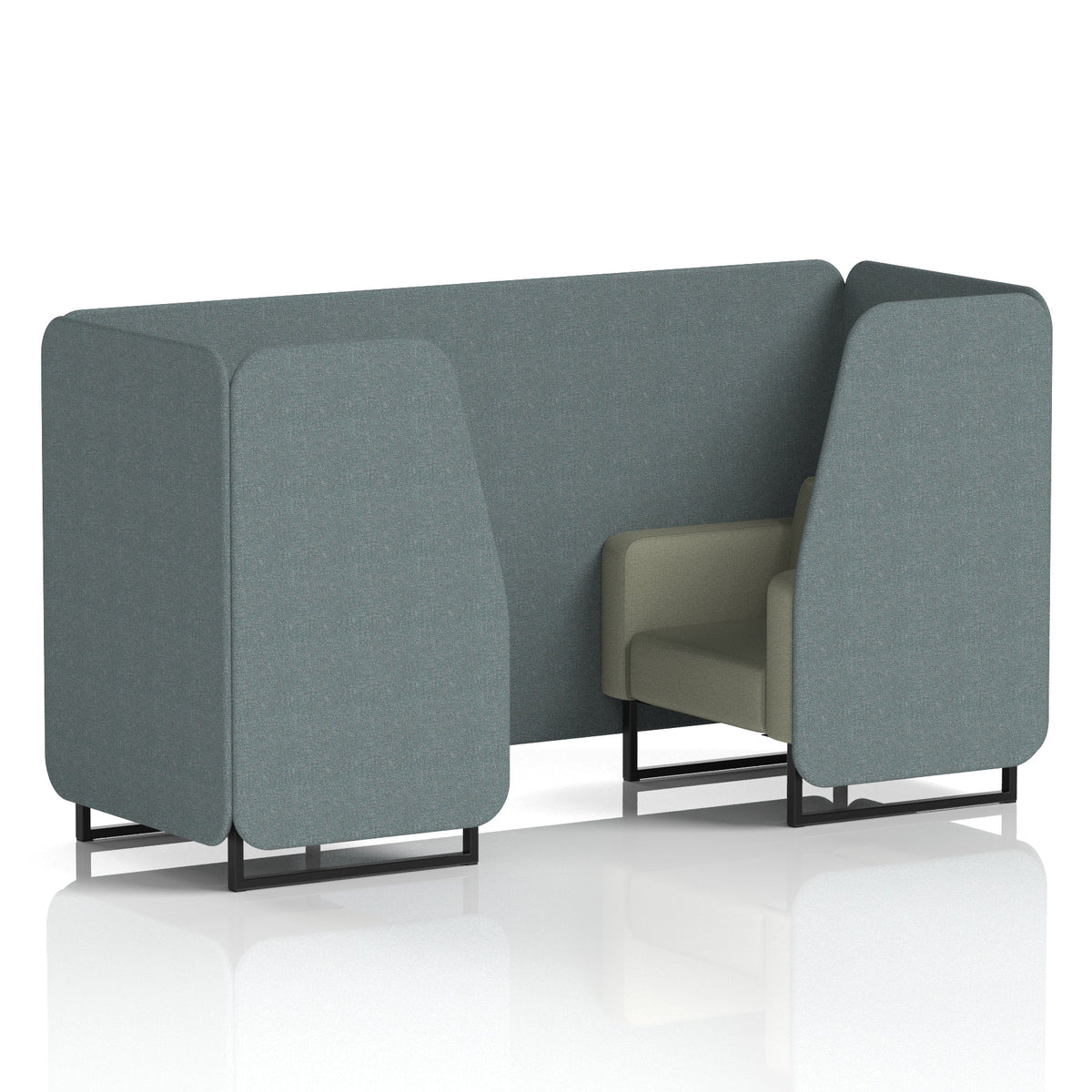 Commercial 2 Seater Privacy Booth – Two Tone – Crib 5 Main Line Flax - Westminster Panels And Newbury Sofa Black - Industrious Decor